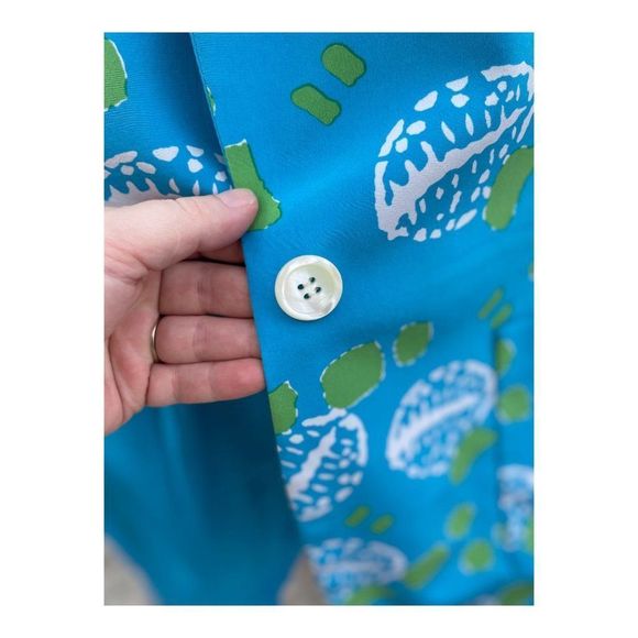 Alfred Sung Vintage 90s 100% Silk 3 Piece Dress Suit Turquoise Green Abstract - Picture 14 of 16